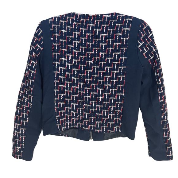 HM Blazer Jacket Size M Red White Blue Full Zip Tweed Academia Modest - Picture 3 of 7